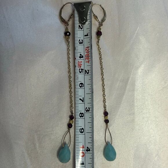 Vintage 1/20 14K Goldfilled & Turquoise Glass Statement Dangle Earrings - Picture 3 of 9